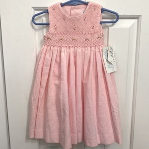 NWT Lulu & Me Pink Floral Smocked Dress with Floral Embroidery Size 12M